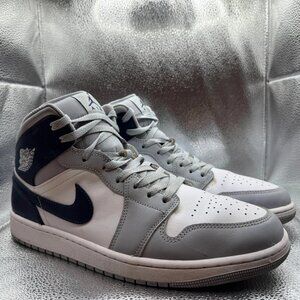 Size 12 - Nike Air Jordan 1 Mid White Wolf Gray Midnight Navy Shoes DQ8426-104